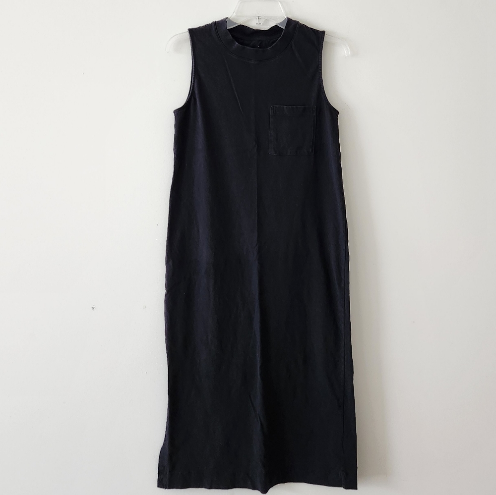 Everlane The Long Weekend Sleeveless Side Slit Midi Dress Cotton Black Small - Picture 10 of 10
